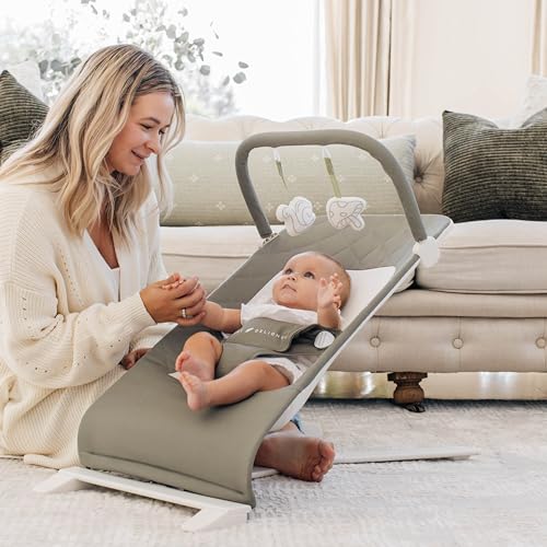 Baby Delight Alpine Deluxe Portable Baby Bouncer | Infant | 0-6 Months | 100% GOTS Certified Organic Cotton Fabric | Organic Sage - color: Organic Sage