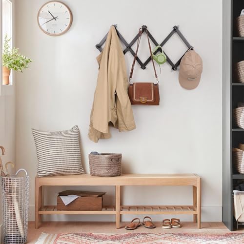 SCUNDA Wall Rack with 10 Hooks, Wooden Wall Expandable Coat Rack for Coat, Hats, Baseball Caps, Coffee Mug, Jewelry(Black) - color: Black, size: 10 Hooks