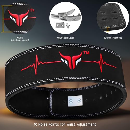 Mytra Fusion Gym Belt with Lever Buckle Weight Lifting Belt for Men and Women 4" wide Genuine Leather Powerlifting Belt for Gym, Training, Weightlifting, Bodybuilding Fitness and Workout - size: M