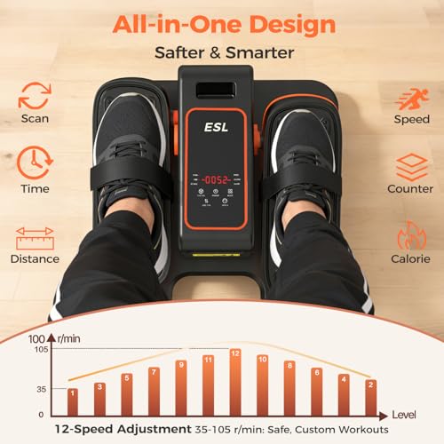 ESL Under Desk Elliptical, Electric Elliptical Leg Exerciser for Seniors | 12 Speed Adjustable, Quiet Elliptical Exercise Machine with Remote, Seated Pedal Exerciser with Strap, Portable - color: Yellow