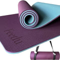 Extra Thick Yoga Mat with Carry Strap, 10mm Non-Slip Exercise Mat, 72 x 24 Inch Cushioned Workout Mat for Yoga, Pilates, Stretching & Floor Exercises - color: Dark Purple & Blue Gray