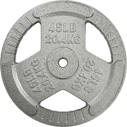 HulkFit 1 inch or 2 inch Cast Iron Weight Plate Set with Multi-Grip Handles and Enamel Coated for Barbells & Strength Training - Grey - style: 1in - 45lbs (SINGLE)