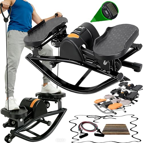 Rocking Stepper Side to Side Rock Stepper Side to Side Machine Rock Stepper Exercise Machine with Resistance Bands&Led Display, Low-Impact Home Workout Machine - color: Black
