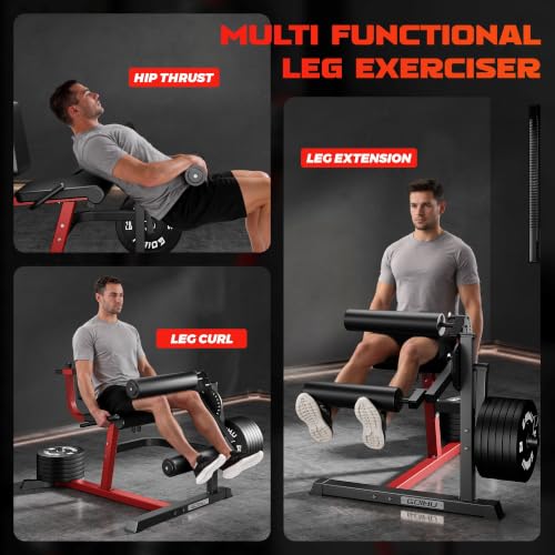 Leg Extension and Curl Machine, 4 in 1 Lower Body Workout Machine, Adjustable Leg Curl Machine with Plate Loaded, Leg Extension Machine with Exercise Bench, Home Gym Weight Machine - style: Red with 190lbs Weight Plates