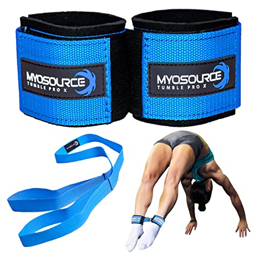 Myosource Kinetic Bands Tumble Pro X Ankle Straps Kit – Cheerleading Standing Tumbling Equipment, Gymnastics Backhandspring Trainer – Includes Flexibility Stunt Stretch Strap – Blue, Pink, Purple - color: Light Blue