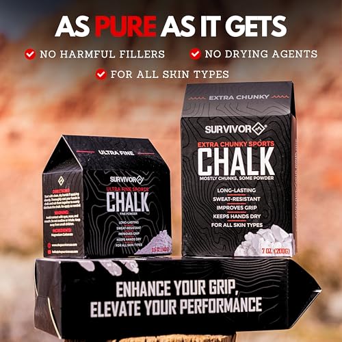 SURVIVOR Gym Chalk - Climbing Chalk, Lifting Chalk, Gymnastics Chalk - Pure Magnesium Carbonate Hand Chalk Powder, Weightlifting Chalk Gym - Rock Climbing Chalk for Weights - color: Ultra Fine, 13 OZ