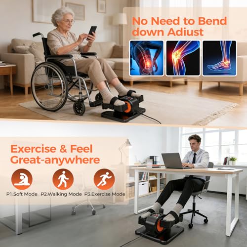 ESL Under Desk Elliptical, Electric Elliptical Leg Exerciser for Seniors | 12 Speed Adjustable, Quiet Elliptical Exercise Machine with Remote, Seated Pedal Exerciser with Strap, Portable - color: Black Blue