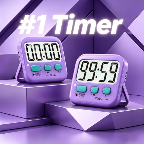 Antonki 2 Pack Digital Timer for Kids, Magnetic Countdown Kitchen Timers for Cooking, Egg, Classroom, Teacher, Exercise, Study, Oven - Battery Included - color: Fresh Purple