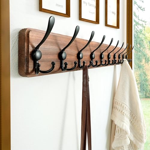 Dseap Coat Rack Wall - Heavy-Duty 38-1/4" Long, with Reinforced 10 Custom Tri-Hooks, Solid Wood Wall Hanger for Coats Hat Jackets - Rustic Farmhouse Entryway Hallway Storage, Natural & Black - color: Natural & Black, size: L=38.3"