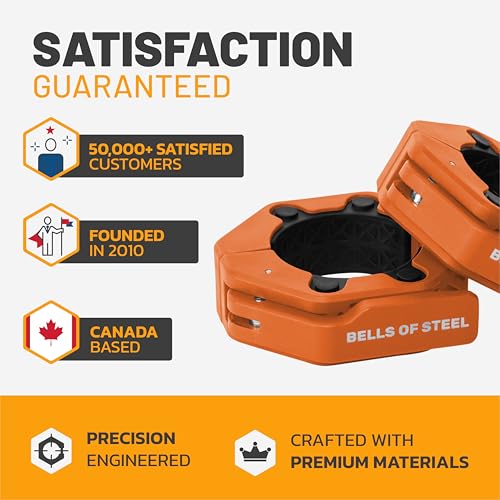 Magnetic Barbell Collars [Bells of Steel] Version 2.0 Premium Weight Bar Clamps, Quick Release Barbell Clips, Olympic Barbell Clamps, High-Strength Nylon Gym Clips, Pair, Orange - color: Orange V.2