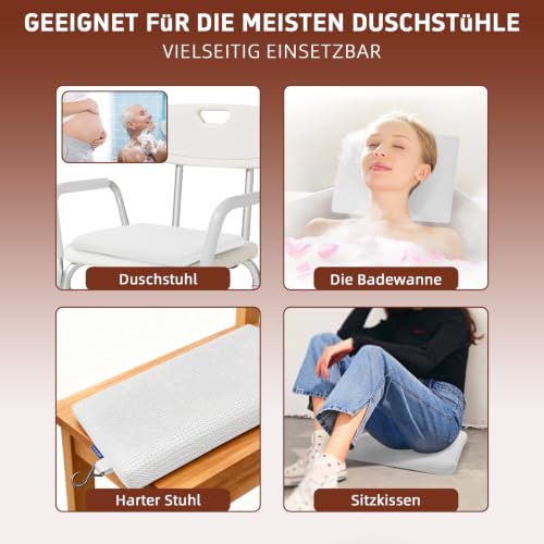 Gooo&Ma Shower Cushion, Non-Slip Air Fiber Bath Pad, White | Waterproof, 3D mesh quick-dry, hook, for shower bench/chair, elderly & pregnancy, 16"x12"x2", washable - color: White