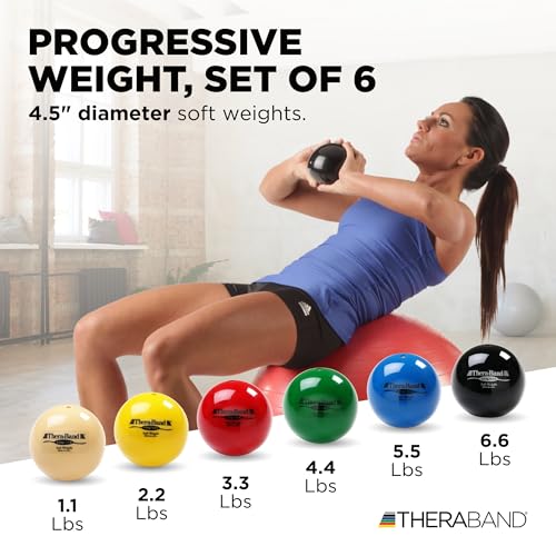 THERABAND Soft Weight Set of 6, 4.5" Ball-Shaped Isotonic Exercise Balls for Physical Therapy, Weighted Ball Set for Pilates, Shoulder Strength & Rehab, Color-Coded, Portable & Easy to Grip - color: Assorted - Set of 6