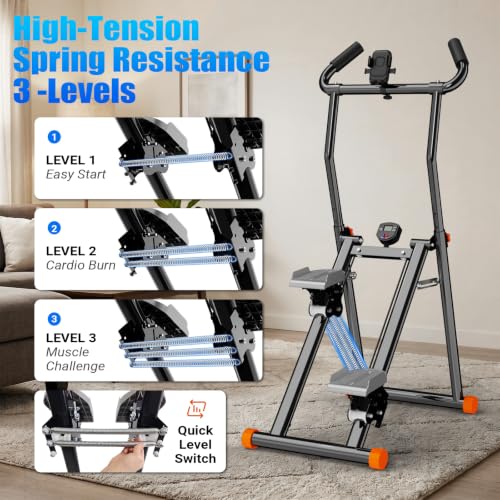YYJO Foldable Stair Stepper 3 Adjustable Resistance Stair Climber with Handle Bar Cardio Exercise Machine for Home - color: Black Stepper with Resistance