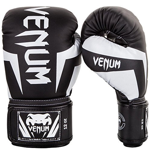Venum Elite Boxing Gloves - color: Black/White, size: 12-Ounce