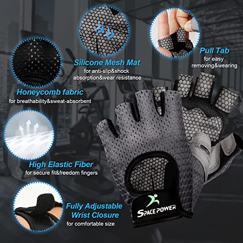 spacepower Workout Gloves - Lightweight Breathable Gym Gloves for Women & Men's Exercise - color: Gray, size: Medium