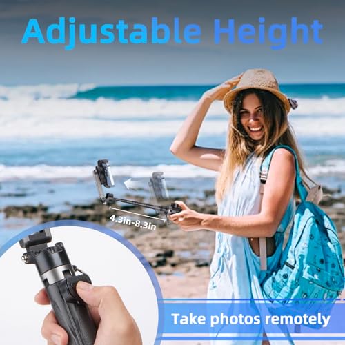 MQOUNY for Magsafe Tripod Stand for iPhone,Portable Pocket Size Selfie Stick with Rechargeable Remote and Metal Ring,Extendable Detachable Cell Phone Tripod Compatible with iPhone/Android - color: Black