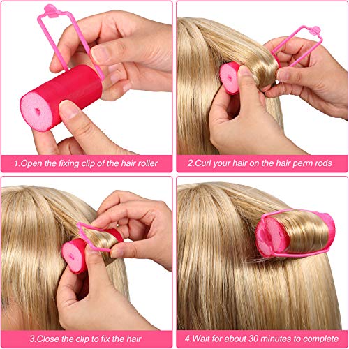 40 Pieces Sponge Hair Rollers Satin Rollers Silk Foam Roller Women Hair Curlers with Duck Teeth Clips for Hairdressing Styling(Rose Red) - color: Rose Red