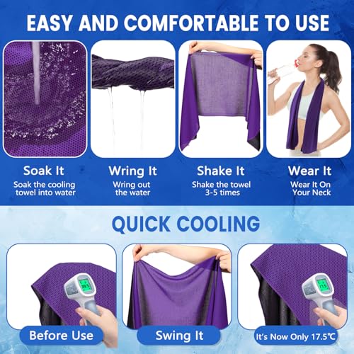 Hosuly 6 Pack Cooling Towels 40"x12" Ice Towel Cooling Neck Wraps Soft Breathable Chilly Stay Cool in Summer for Sports Yoga Golf Gym Activities(Purple) - color: Purple