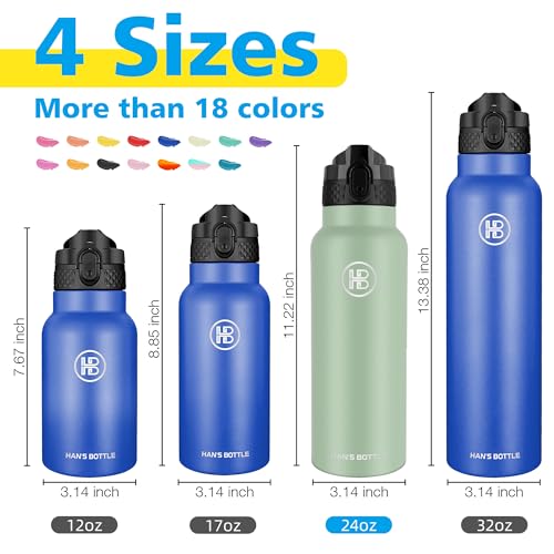 Han's Bottle Sports Water Bottle - 24 Oz, Straw Lid, Leak Proof, Vacuum Insulated Stainless Steel, Double Walled, Thermo Mug,Pine Green - color: Pine Green, size: 24 Ounces