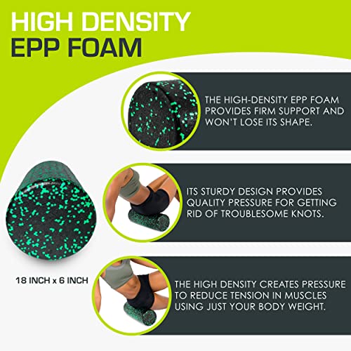 ProsourceFit High Density Foam Rollers 18 - inches long, Firm Full Body Athletic Massage Tool for Back Stretching, Yoga, Pilates, Post Workout Muscle Recuperation, Black/Green - color: Black/Green, size: 18"H x 6"D