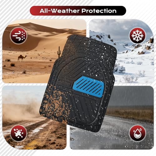 Coverado Automotive Floor Mats, Heavy Duty Rubber Car Floor Mats, Deep Dish All-Weather Floor Mats for Cars, Anti-Slip Trim to Fit Waterproof Car Floor Mat Universal Fit for Most Cars, Black&Blue - color: Black&Blue
