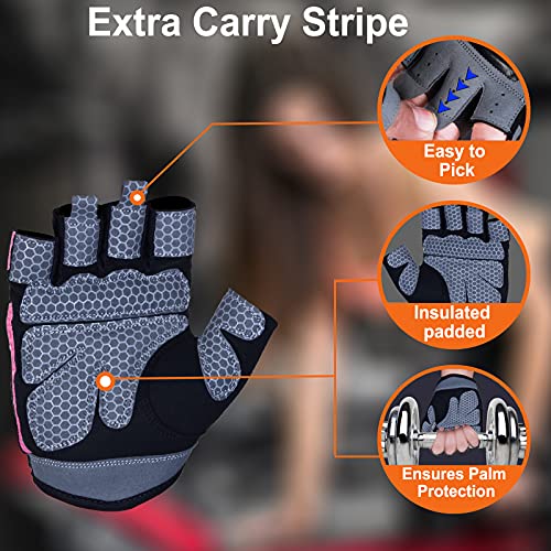 WESTWOOD FOX Weight Lifting Gloves for Men Women Gym Gloves with Wrist Wrap Support for Workout Training Exercise Fitness Hanging, Pull ups for Dumbbell, Cycling - color: Pink without strap, size: Medium