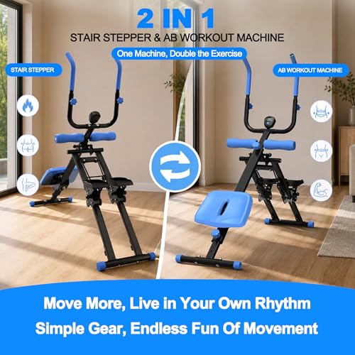 KINMAC 2 in 1 Stair Stepper & Ab Workout Machine - Multi-Function Trainer-Upgrade High-Efficiency Stairmaster & Ab Trainer Machine Full-Body Exercise Equipment for Home Gym Exercise - color: Black Blue