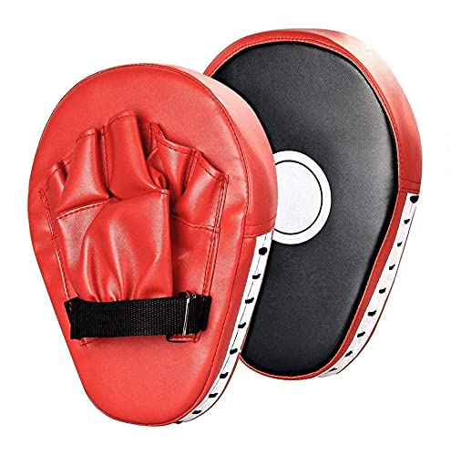 Boxing Curved Focus Punching Mitts- Leatherette Training Hand Pads Karate Muay Thai Training Gloves with Adjustable Strap - color: red