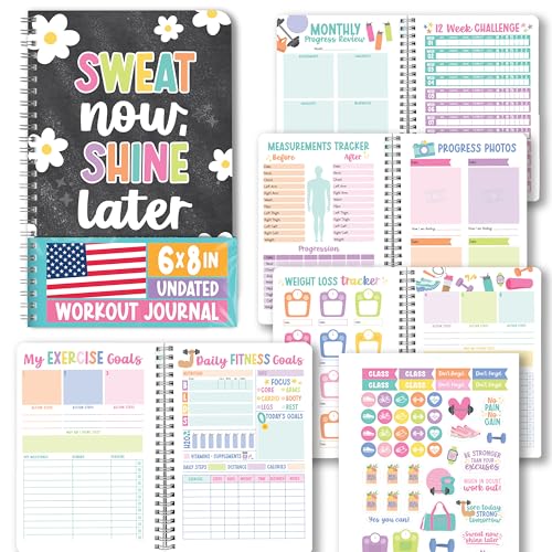 Hadley Designs Fitness Journal for Women - Workout Journal for Women, Fitness Planner for Woman, Workout Log Book, Undated Gym Journals & Exercise Journals, Gym and Health Notebook, Birthday Gifts - color: Chalk Floral
