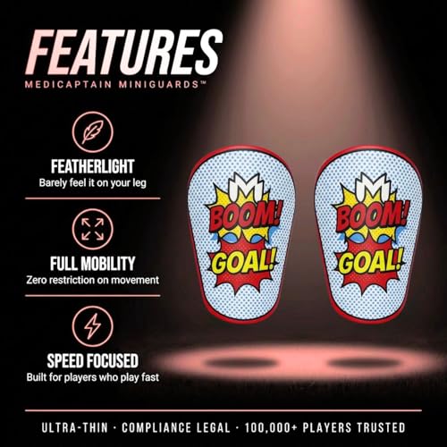 MediCaptain MiniGuards - Mini Shin Guards for Soccer Players - Tiny Shin Pads for Men, Women, Teens - Miniature Shin Guards 3.9 x 2.4 inch - Perfect for High Level Soccer Athletes - color: Comic