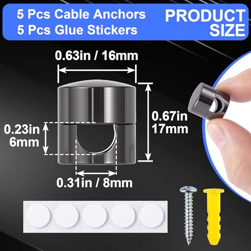 SmallCat 5 Sets Charger Holders for Cords, Black Adjustable Cable Anchor Holders, Adhesive Metal Cord Clips, Cable Management Wire Organizers for Desk, Office, Nightstand - color: Black, size: 5 Sets