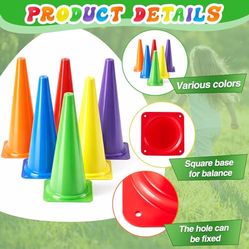 Seenelling 6 Pcs PE Cones Flexible Vinyl Poly 6-Colored PE Class Equipment for Sports Training - size: 18 Inch