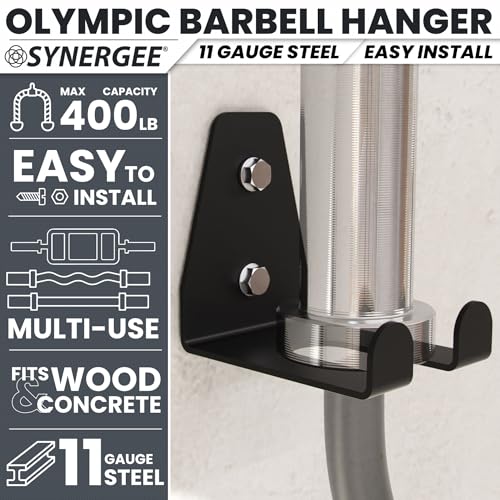 Synergee Wall Mounted Barbell Holder – Heavy Duty Gym Accessory Rack - color: a) 1 Bracket