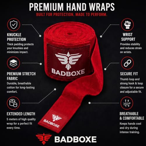 TWISTER FIGHT WEAR Boxing Hand Wraps 180" (4.5 Meter) – Premium Cotton-Polyester Blend with Thumb Loop and Hook & Loop Closure for Boxing, MMA, Muay Thai & Kickboxing - color: Red (2 Pair)