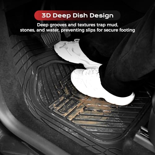 Coverado Heavy Duty Rubber Floor Mats for Cars, Black Deep Dish All-Weather Car Mats Full Set, Universal Trim to Fit Waterproof Car Floor Mats, Anti-Slip Easy Clean Floor Liner for Cars Trucks SUV - color: Black