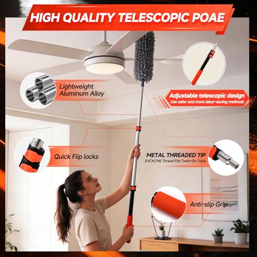 1.4–3 FT Telescoping Pole, Paint Roller Extension Handle with Threaded Metal Tip for Indoor Painting, Dusting & Window Cleaning - color: Orange