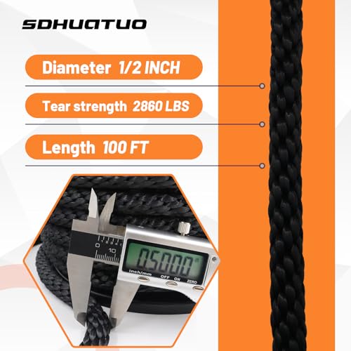 SDHUATUO 1/2 Inch Nylon Solid Braided Rope, 100FT Polyester Cord, Black | 2860 lbs, UV Resistant & Wearproof, Soft Flexible Rope for Swings, Camping Tent, Flagpole, Marine and Outdoor Twine, Boating - color: Black, size: 1/2''-100ft