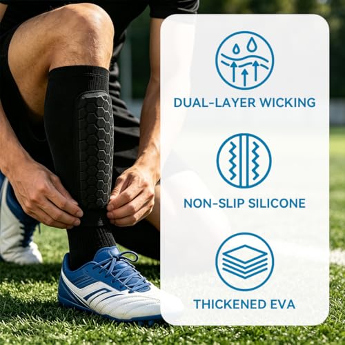 Soccer Shin Guards Shin Pads for Kids Youth Adult Calf Compression Sleeve with Honeycomb Pads, Lightweight Protective Soccer Shin Pads Gear for Football Baseball Boys - size: Large