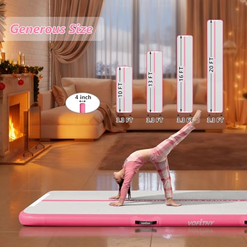 VOFiTNY All Purpose Gymnastics Mat 6.6/10/13/16/20 ft Sturdy Inflatable Tumble Track for Home/Gym - color: Pink, size: 16ft*3.3ft*4inches(5m*1m*0.1m)