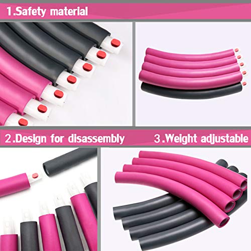 Auoxer Fitness Exercise Weighted hoops, Lose Weight Fast by Fun Way to Workout, Fat Burning Healthy Model Sports Life, Detachable and Size Adjustable Design - color: Fuchsia