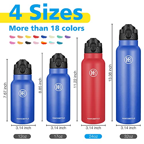 Han's Bottle Sports Water Bottle - 24 Oz, Straw Lid, Leak Proof, Vacuum Insulated Stainless Steel, Double Walled, Thermo Mug,Red - color: Red, size: 24 Ounces