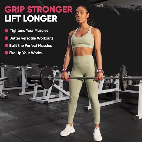 Lifting Straps for Weightlifting, Weightlifting Cotton Straps with Neoprene Padding for Men women Gym Wrist Straps for Bodybuilding powerlifting, Strength Training and Deadlifting - color: PINK