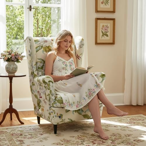 NILUOH Wingback Chair Slipcover 2 Pieces, Stretch Spandex Wingback Chair Covers Washable Slipcover for Wingback Armchairs Non-Slip Furniture Protector with Elastic Bottom for Living Room - color: 26