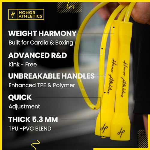 Honor Athletics | Pro Boxing Rope 3.0 | 5.3mm Jump Rope Indoor/Outdoor Adjustable For Boxing | Ultra-Durable, Non-Kinking TPU-PVC blend/Unbreakable Handles | Adjustable | Skipping Rope - color: White Handles / White Cord