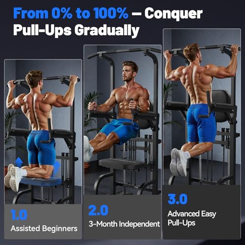 Sportsroyals Power Tower Pull Up Bar Station, 450LBS Stable Pull Up Dip Station for Home Gym Strength Training Equipment | FED Fitness - color: Multi