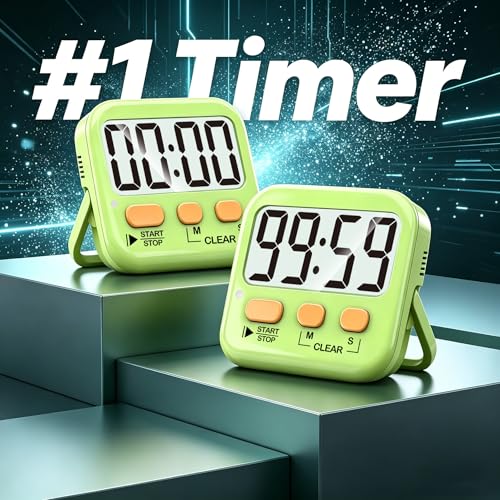 Antonki 2 Pack Digital Timer for Kids, Magnetic Countdown Kitchen Timers for Cooking, Egg, Classroom, Teacher, Exercise, Study, Oven - Battery Included - color: Light Green