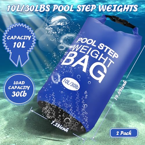Heavy Duty Pool Ladder Weights 30 lb - 2 Pack Pool Step Sand Bags for Above Ground Pools, Waterproof 500D PVC, Tear-Resistant Pool Stair Stabilizer to Prevent Floating, Blue - color: Blue, size: 30 lb