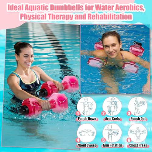 4 Pcs Water Aquatic Exercise Set 2 Ankle Wrist Swimming Weights 2 Water Aquatic Exercise Dumbbells PE Materials Dumbbell Aerobics with Non Slip Handle for Swim Pool Fitness Equipment