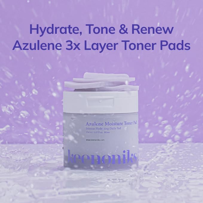 keenoniks Moisture Recovery Toner Pads for Dry, Sensitive Skin – Soothes & Hydrates with Azulene & Chamomile – Korean Skincare - 80 Pads (5.07 fl oz) - color: Purple