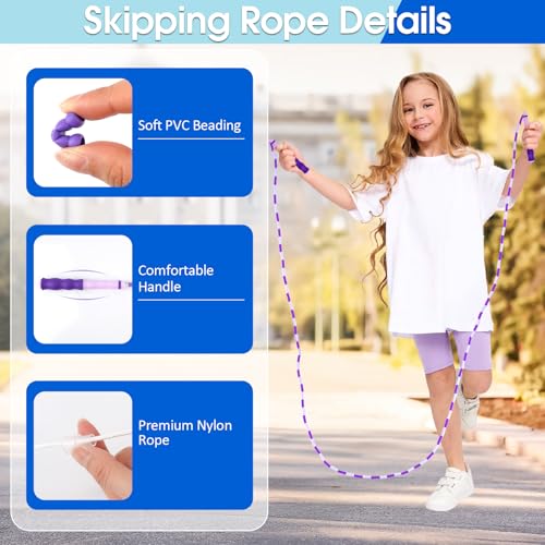 Jump Rope for Kids, 9 Ft Adjustable Jump Ropes for 4 5 6 7 8 10 12, Segmented Soft Beaded Jumping Rope Age 8-12, Tangle Free Skipping Rope for Women Man Fitness Weight Loss - color: Green, Purple, Blue